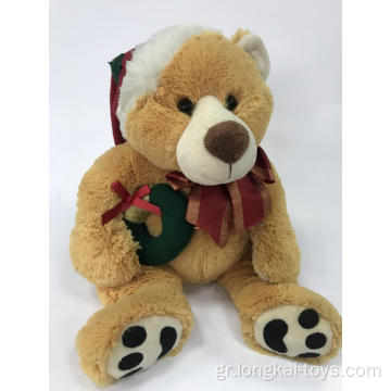Λούτρινο αρκουδάκι Καφετιά Χριστούγεννα